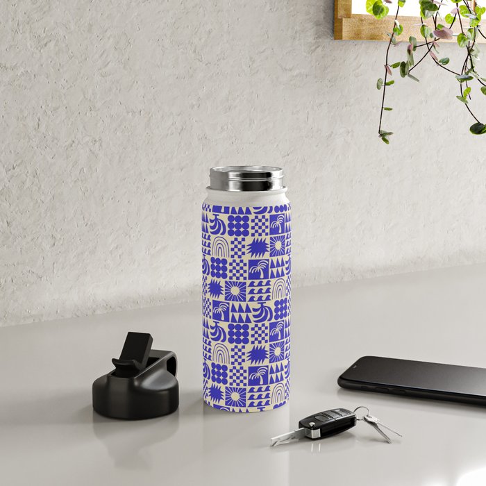 Abstract blue tropical mosaic art pattern Water Bottle Gallery Image 4