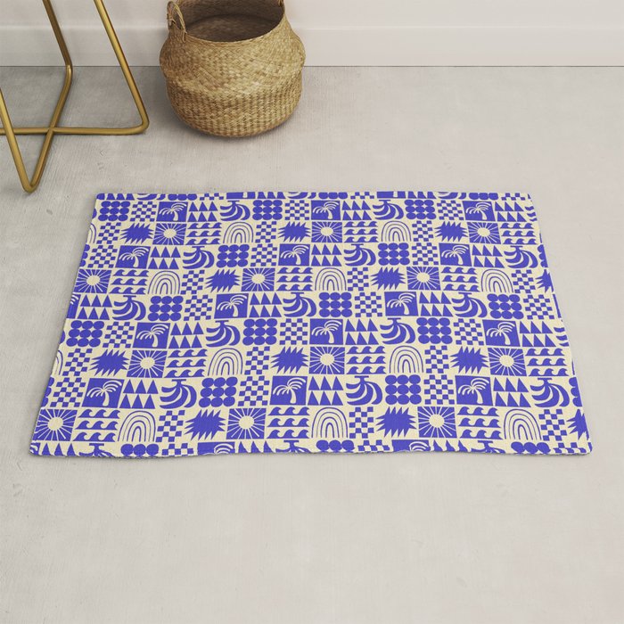 Abstract blue tropical mosaic art pattern Rug Gallery Image 1