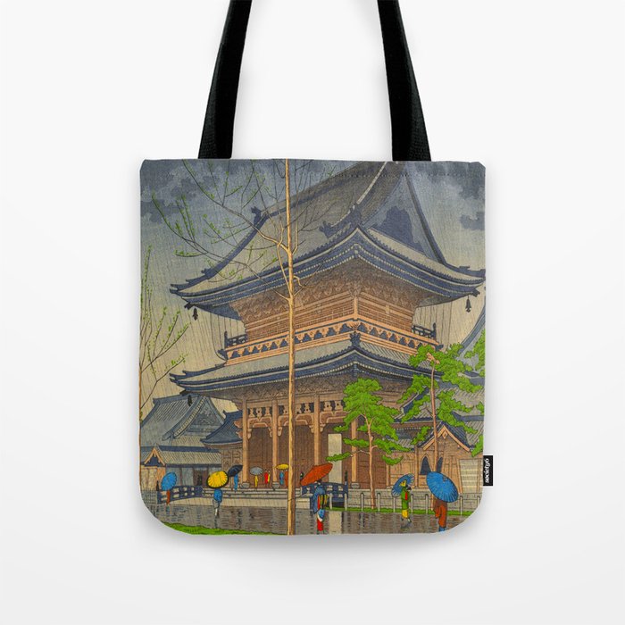 Rain in Higashi-Honganji Temple, Kyoto Asano Takeji Japanese Woodblock Print Tote Bag Gallery Image 1