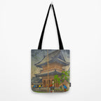 Rain in Higashi-Honganji Temple, Kyoto Asano Takeji Japanese Woodblock Print Tote Bag Gallery Image 2