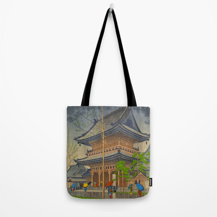 Rain in Higashi-Honganji Temple, Kyoto Asano Takeji Japanese Woodblock Print Tote Bag Gallery Image 2