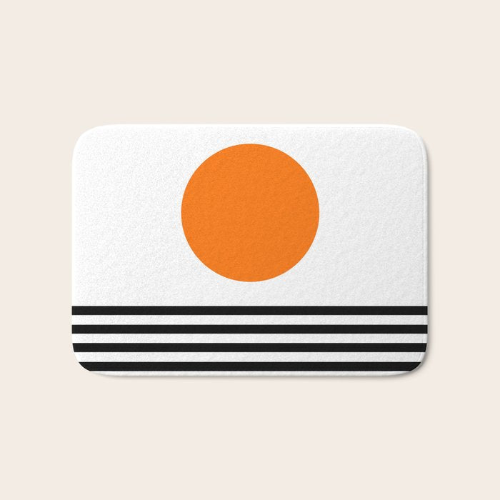 Orange Zen Sunset Minimalist Art Black Stripes Simple Art Bath Mat Gallery Image 1