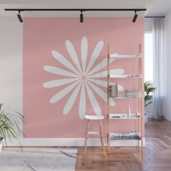 Big Daisy Retro Minimalism in Pink and White Wall Mural Gallery Image 1
