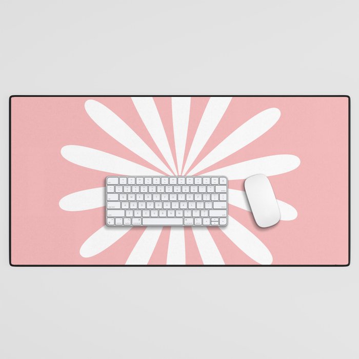 Big Daisy Retro Minimalism in Pink and White Desk Mat Gallery Image 1