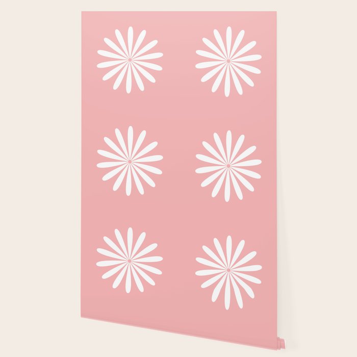 Big Daisy Retro Minimalism in Pink and White Wallpaper Gallery Image 2