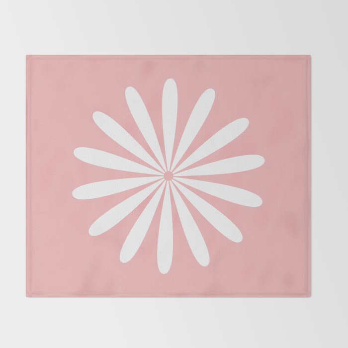 Big Daisy Retro Minimalism in Pink and White Throw Blanket Gallery Image 2