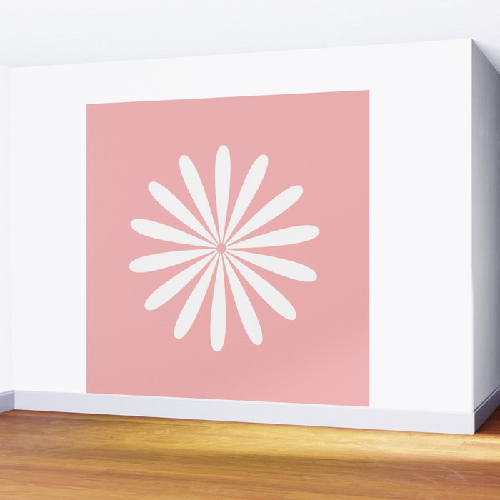 Big Daisy Retro Minimalism in Pink and White Wall Mural Gallery Image 2