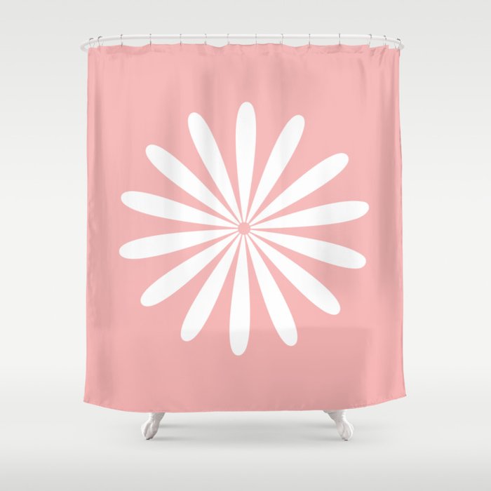Big Daisy Retro Minimalism in Pink and White Shower Curtain Gallery Image 1