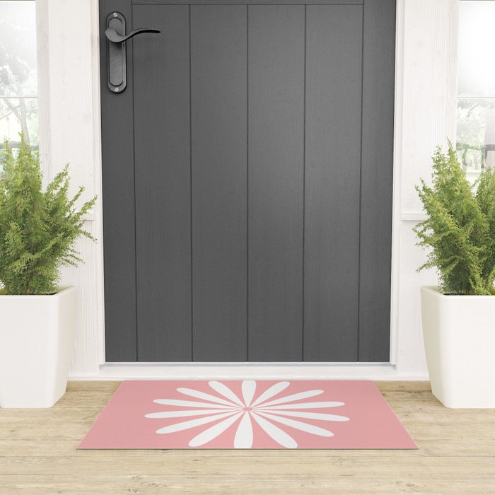 Big Daisy Retro Minimalism in Pink and White Welcome Mat Gallery Image 3
