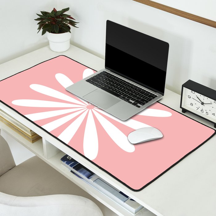 Big Daisy Retro Minimalism in Pink and White Desk Mat Gallery Image 2