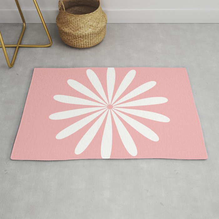 Big Daisy Retro Minimalism in Pink and White Rug Gallery Image 1