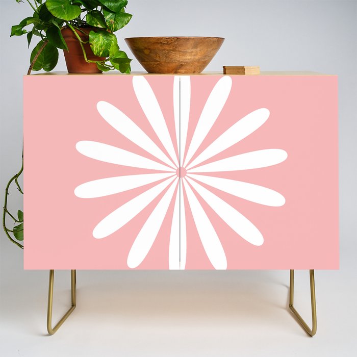 Big Daisy Retro Minimalism in Pink and White Credenza Gallery Image 1