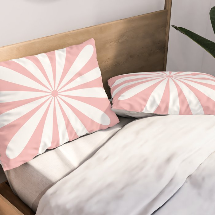 Big Daisy Retro Minimalism in Pink and White Pillow Sham Gallery Image 2