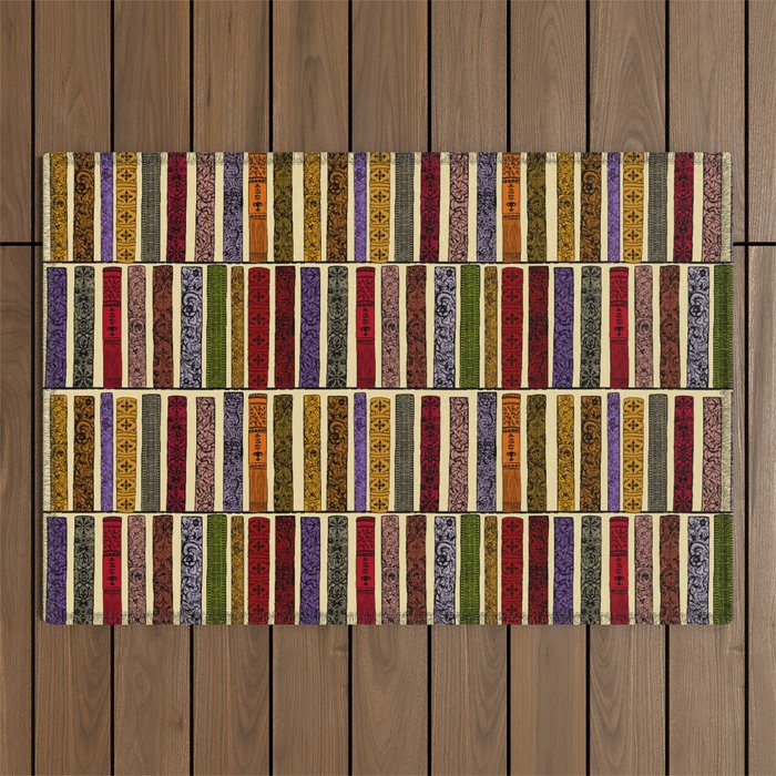 Whimsigothic Dark Academia Vintage Ornate Antique Books on Bookshelves Outdoor Rug Gallery Image 1