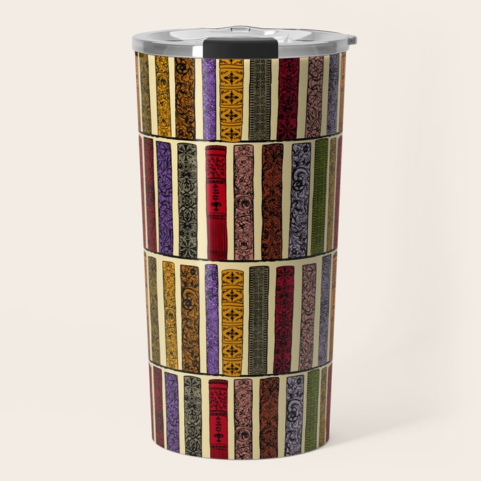 Whimsigothic Dark Academia Vintage Ornate Antique Books on Bookshelves Travel Mug Gallery Image 1