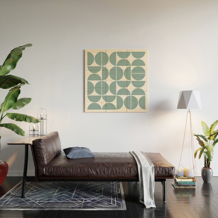 Mid Century Modern Geometric 04 Glass Blue Wood Wall Art Gallery Image 2