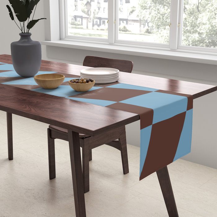 Wavy Seaside Blue x Chocolate Table Runner Gallery Image 2