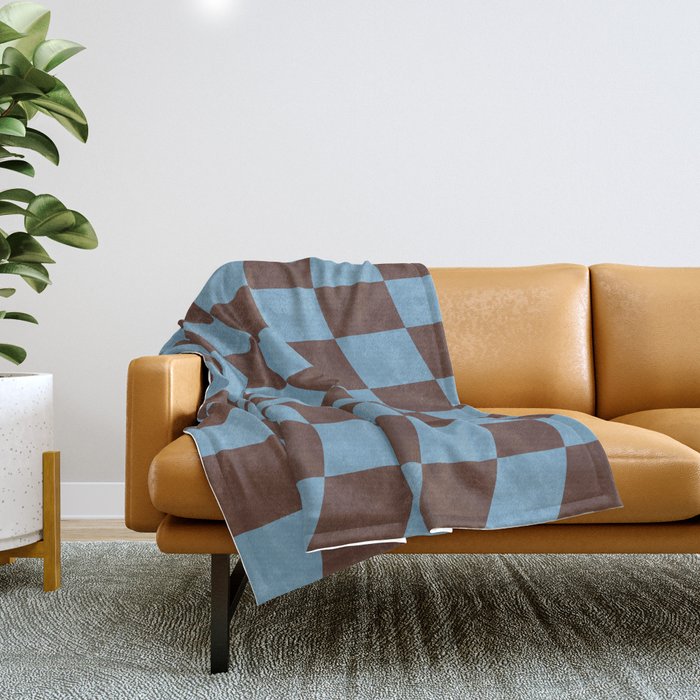 Wavy Seaside Blue x Chocolate Throw Blanket Gallery Image 1