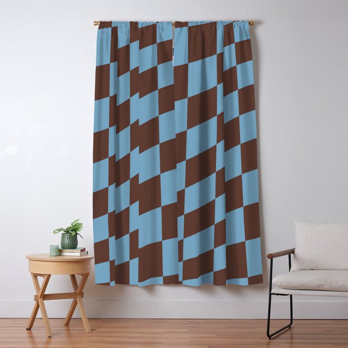 Wavy Seaside Blue x Chocolate Window Curtain Gallery Image 5