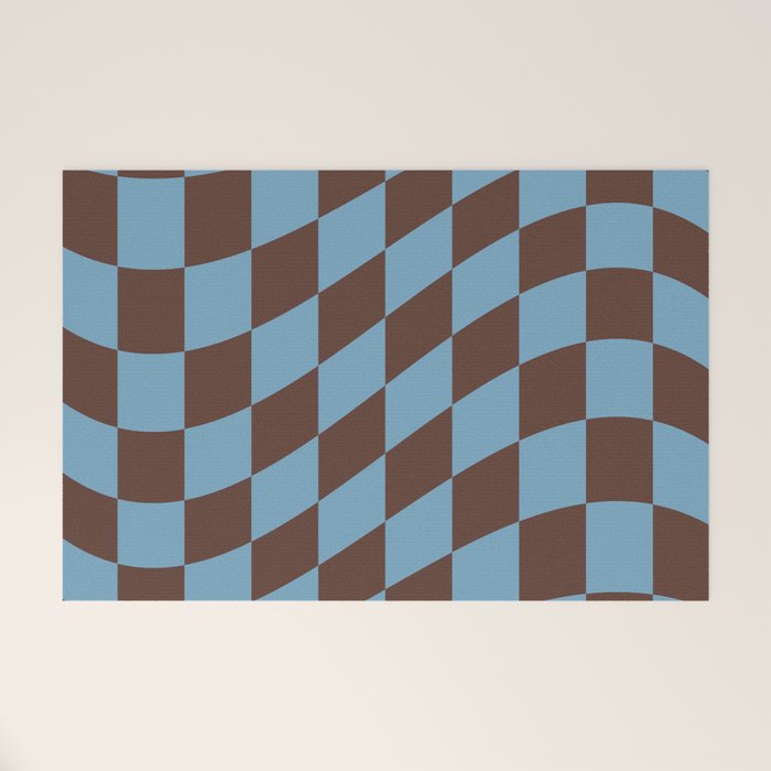Wavy Seaside Blue x Chocolate Welcome Mat Gallery Image 1