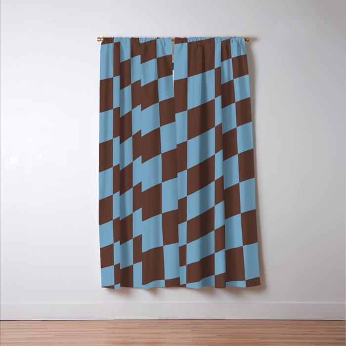 Wavy Seaside Blue x Chocolate Window Curtain Gallery Image 3
