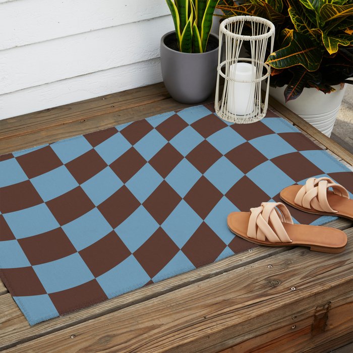 Wavy Seaside Blue x Chocolate Outdoor Rug Gallery Image 2