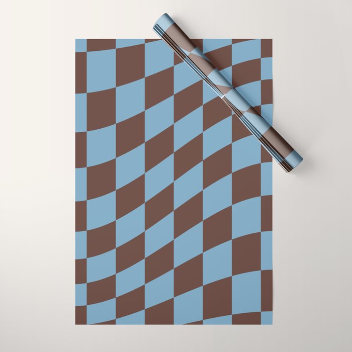 Wavy Seaside Blue x Chocolate Wrapping Paper Gallery Image 1