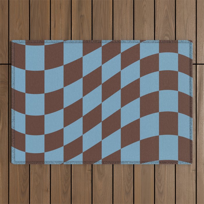 Wavy Seaside Blue x Chocolate Outdoor Rug Gallery Image 1
