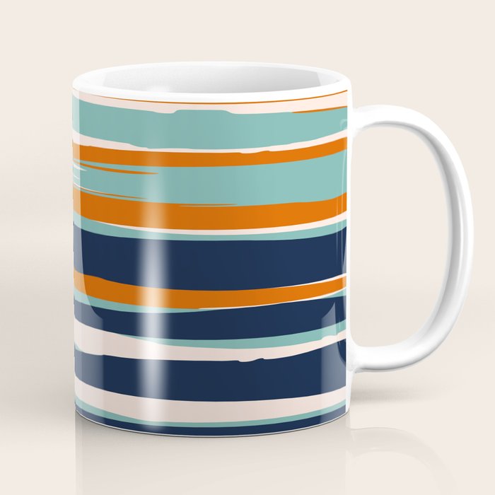 Stripes Abstract, Orange, Teal, Navy Coffee Mug Gallery Image 1