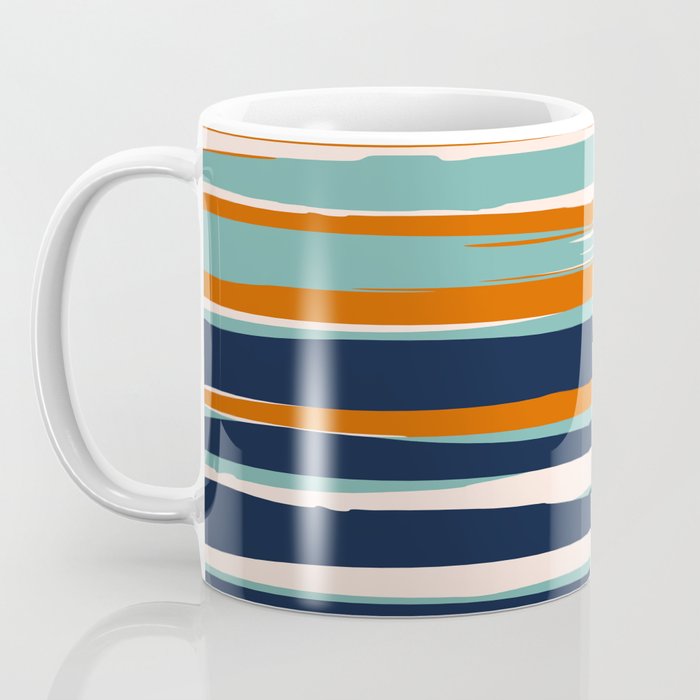 Stripes Abstract, Orange, Teal, Navy Coffee Mug Gallery Image 3
