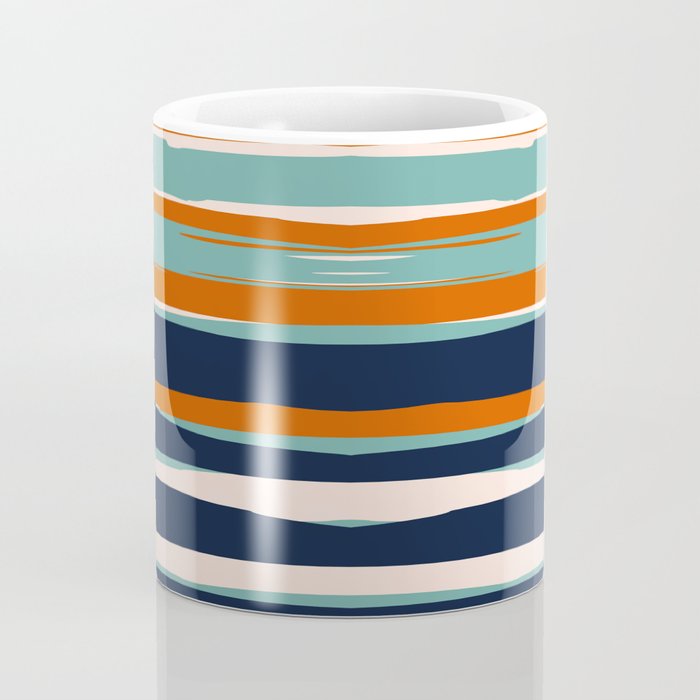 Stripes Abstract, Orange, Teal, Navy Coffee Mug Gallery Image 4