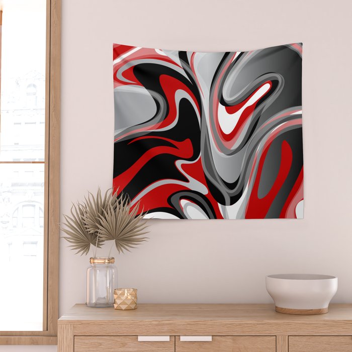 Liquify - Red, Gray, Black, White Wall Tapestry Gallery Image 2