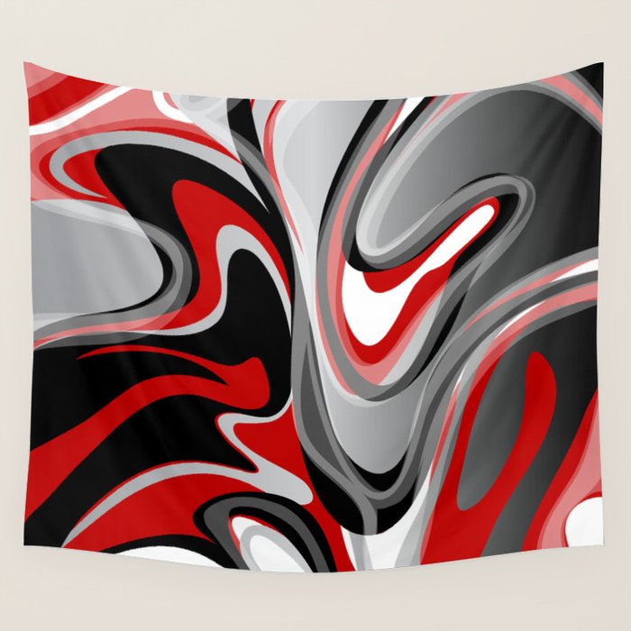 Liquify - Red, Gray, Black, White Wall Tapestry Gallery Image 1