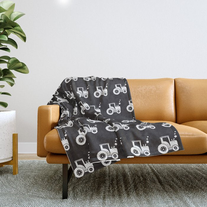 Tractors Monochrome Throw Blanket Gallery Image 1