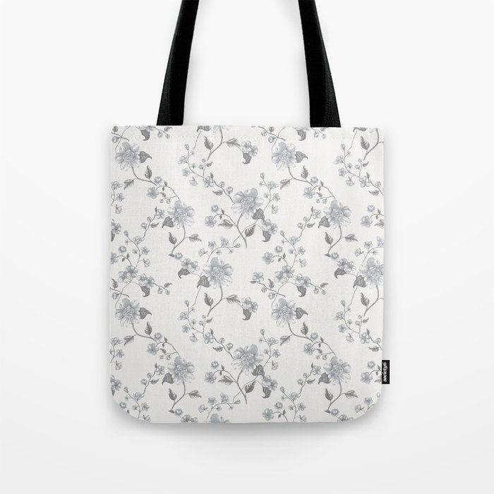 Vintage Floral - Grey Blue Tote Bag Gallery Image 1