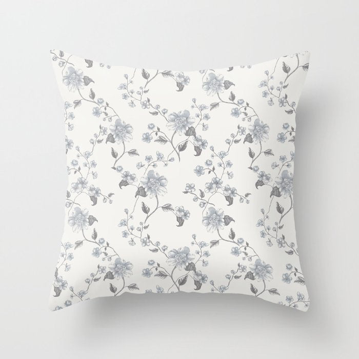 Vintage Floral - Grey Blue Throw Pillow Gallery Image 6