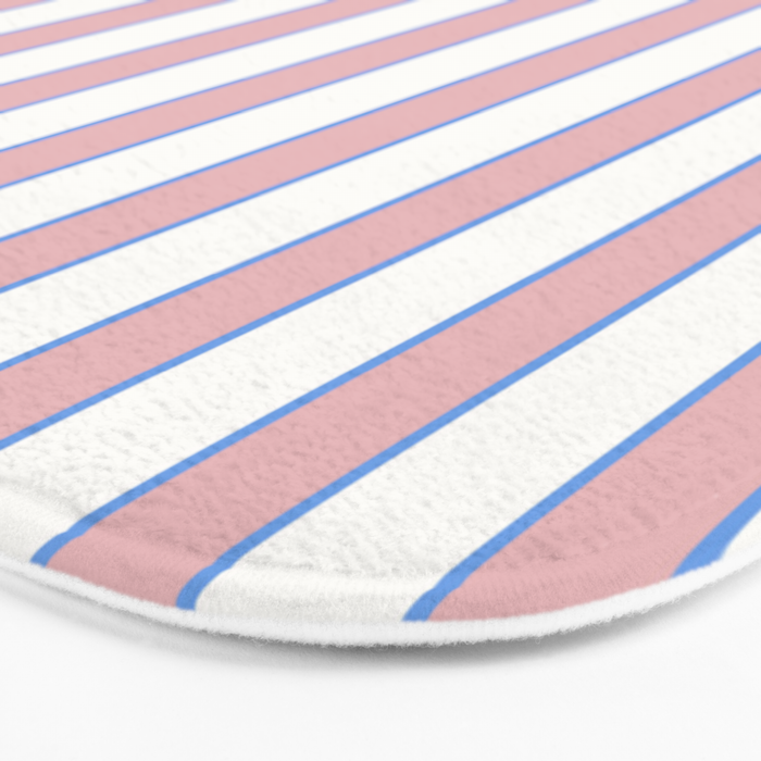 Vintage Cabana Stripe Pink And Blue Stripes Retro Boho Coastal Beach Vibe Bath Mat Gallery Image 3