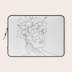 Minimal Line Art Woman with Magnolia Laptop Sleeve Gallery Image 1