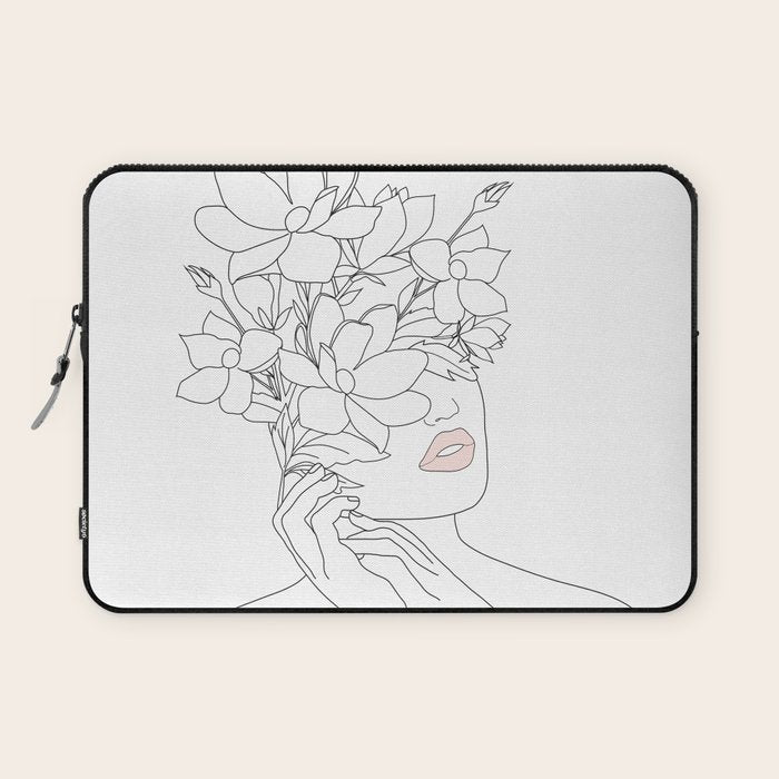 Minimal Line Art Woman with Magnolia Laptop Sleeve Gallery Image 1