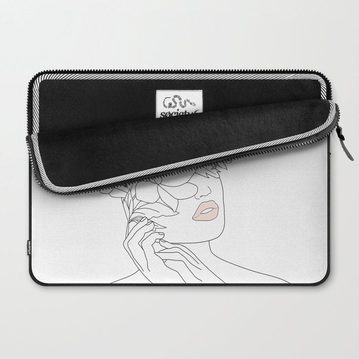 Minimal Line Art Woman with Magnolia Laptop Sleeve Gallery Image 2