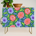 Folk Floral Blossoms in Turquoise Credenza Gallery Image 1
