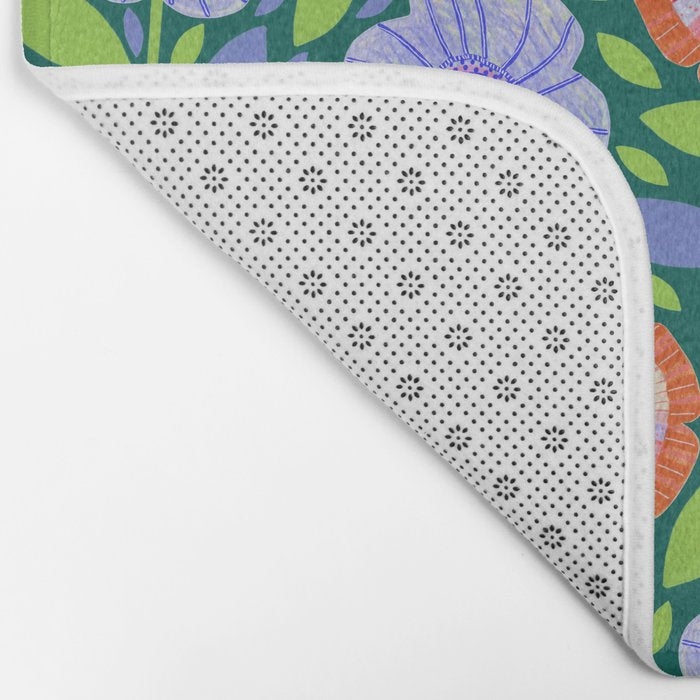Folk Floral Blossoms in Turquoise Bath Mat Gallery Image 2
