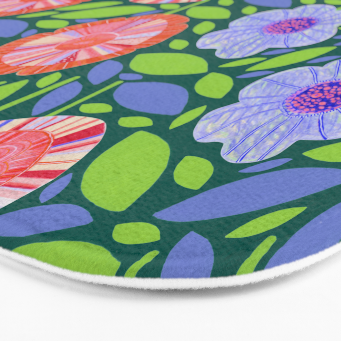 Folk Floral Blossoms in Turquoise Bath Mat Gallery Image 3