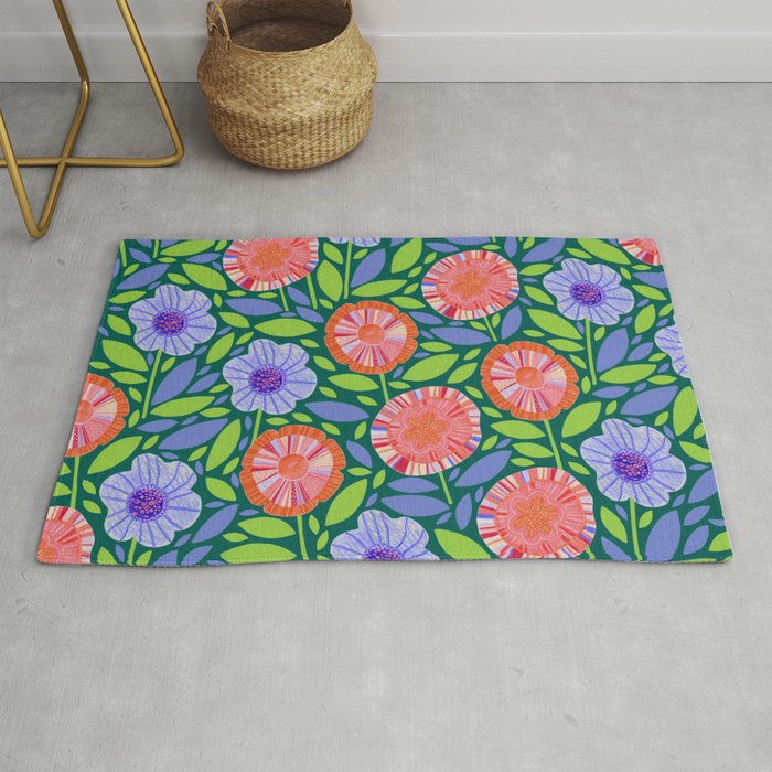 Folk Floral Blossoms in Turquoise Rug Gallery Image 1