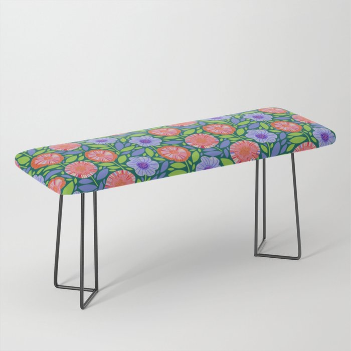 Folk Floral Blossoms in Turquoise Bench Gallery Image 1