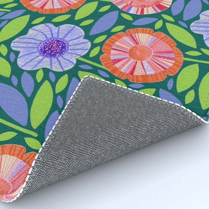 Folk Floral Blossoms in Turquoise Rug Gallery Image 4