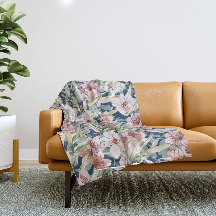 Birds in lush night garden flowers Throw Blanket Gallery Image 1