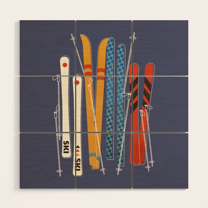 Retro Colorful Skis Wood Wall Art Gallery Image 3
