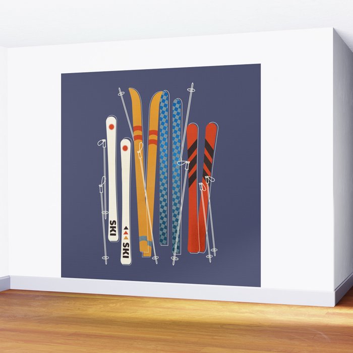Retro Colorful Skis Wall Mural Gallery Image 2