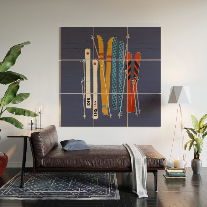 Retro Colorful Skis Wood Wall Art Gallery Image 2